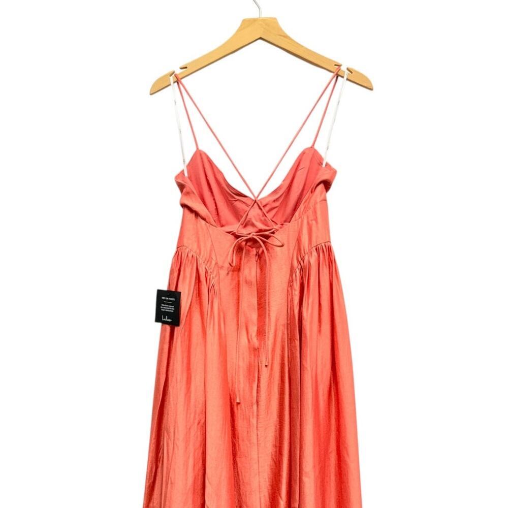 Lulus Paride Shiny Coral Gathered Lace-Up Midi Dress size Medium NWT - Picture 6 of 6